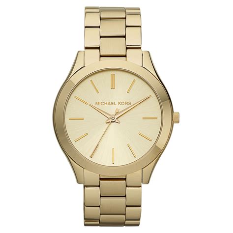 michael kors slim runway gold tone stainless steel watch|Michael Kors black dial watch.